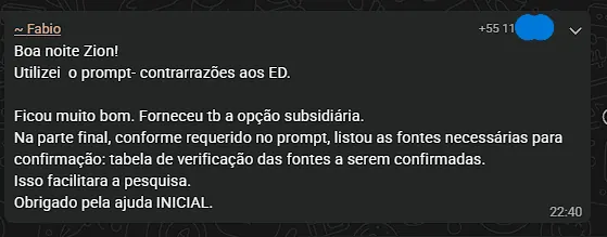 Mensagem real de usuário: Avaliação de prompt para contrarrazões.